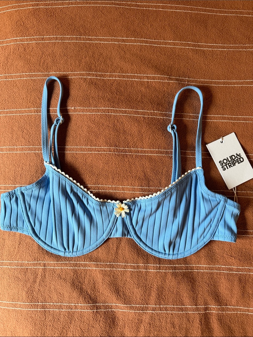 SOLID & STRIPED Sky Blue Underwire Bra with Daisy Accent